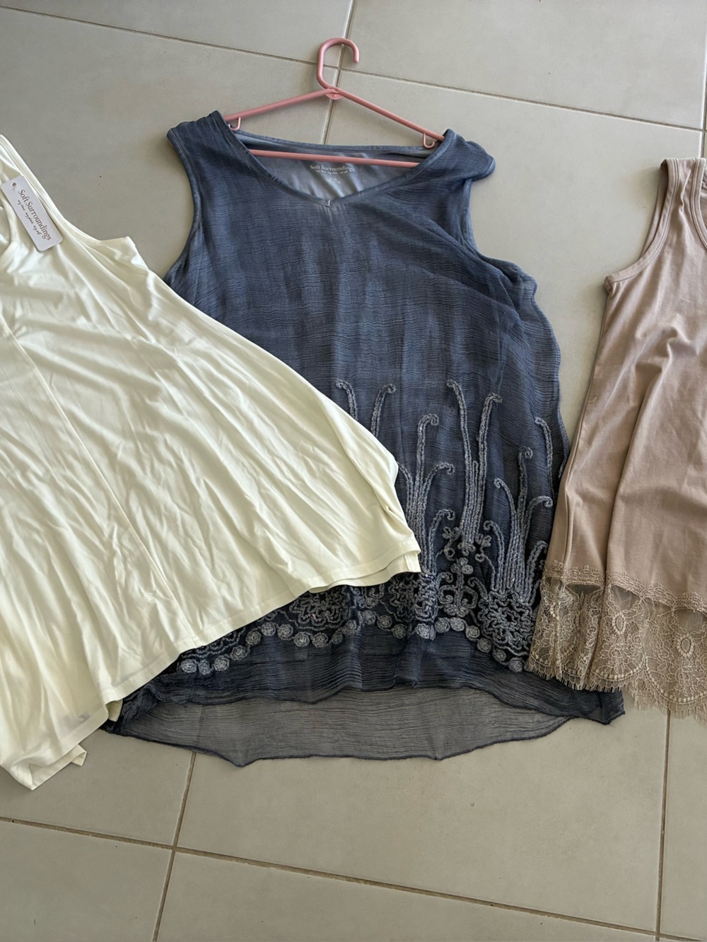 Lot of  Sleeveless Tunic Tops - White, blue, Taupe soft surroundings S
